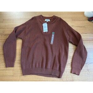 NWT Cabelas Sweater Mens L Rust Brown Cotton Shaker Knit Henley Button Pullover